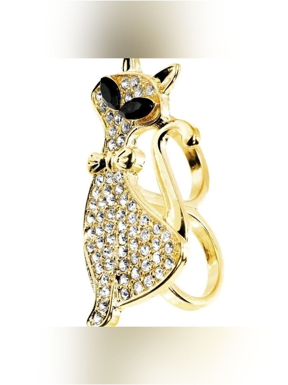 Gold Tone Crystalline Fashion Feline Double Finger Ring